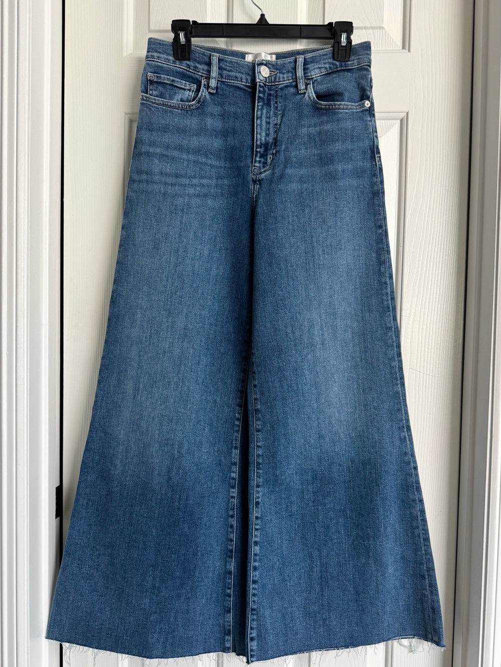 NWOT Frame La Palazzo Crop High rise Wide Leg Flare Jeans Daphne Blue Raw Hem 29 - Picture 3 of 8